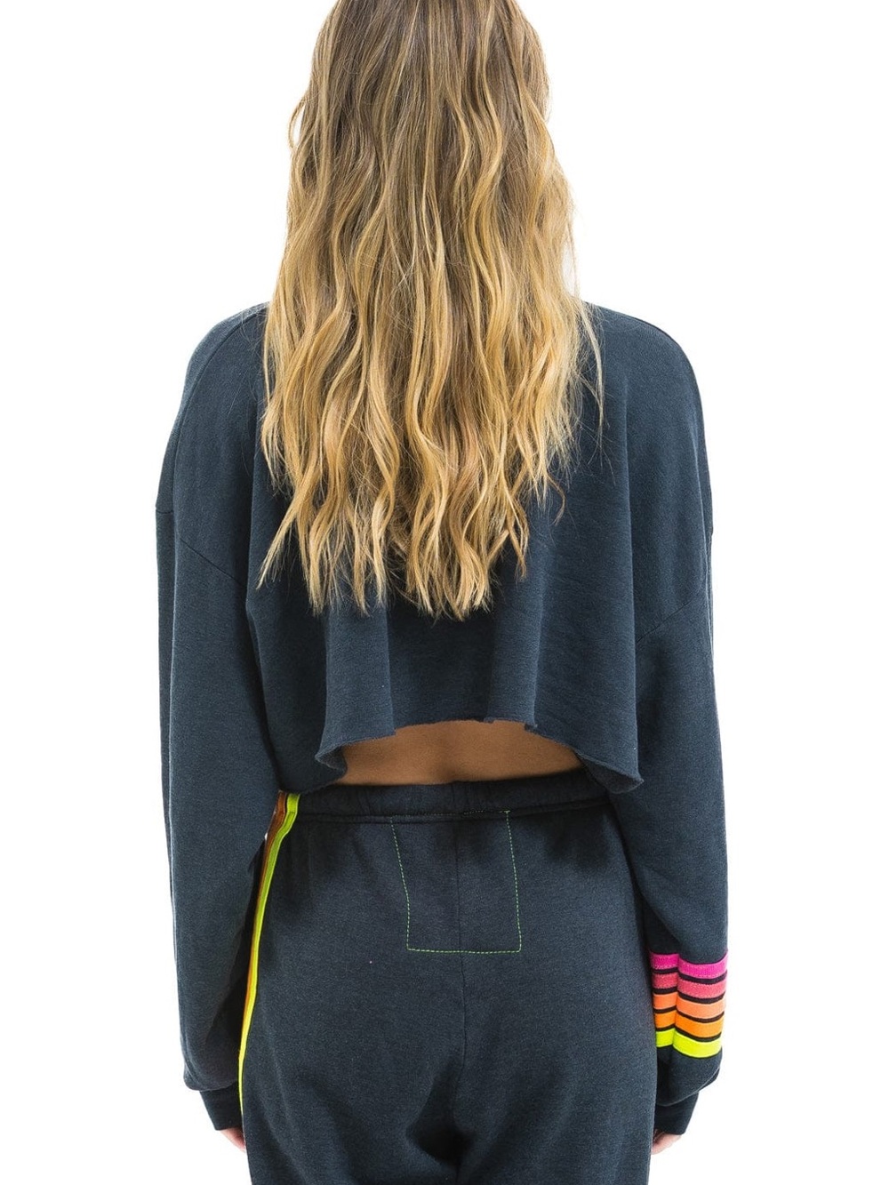 Aviator Nation Rugby Stitch Cropped Crew Sweatshirt – Charcoal // Neon - Picture 4 of 4